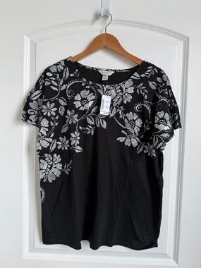 Christopher and Banks Black Floral Wedge Top
